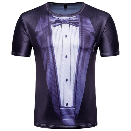 Men's 3D Short-Sleeved T-Shirt Suit Printing Dress Suit T-Shirt Casual