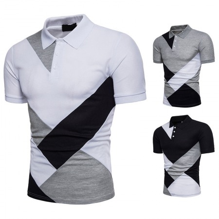 New Men's Stitching Short Sleeve Polo