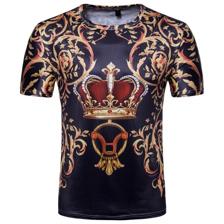 Men's 3D Shirt Palace Style Crown Print, Short Sleeve T-Shirt